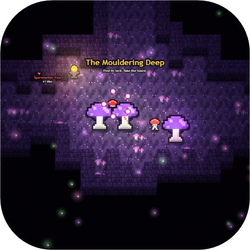 A real picture from the game: glowing purple mushrooms in a dark dungeon